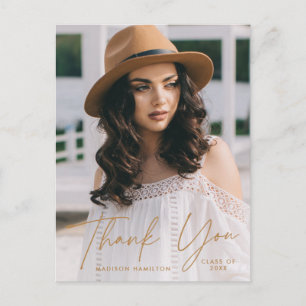Modern Gold Script Photo Graduation Thank You Postcard