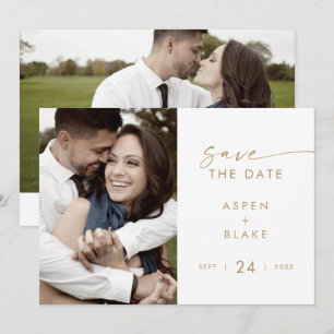 Modern Gold Script Photo Save The Date