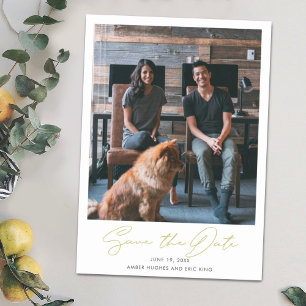 Modern Gold Script Photo Wedding Save the Date Magnetic Invitation