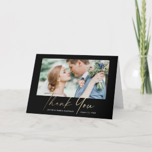 Modern Gold Script Photo Wedding Thank You Card
