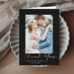 Modern Gold Script Photo Wedding Thank You Card<br><div class="desc">Gold script photo wedding elegant stylish modern thank you card. Part of a wedding collection. Colours can be changed.The backside includes a generic thank you message that you can personalise for each guest or remove it altogether if you prefer to hand right your thank you.</div>