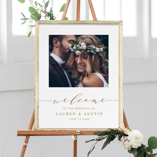 Modern Gold Script Photo Wedding Welcome Sign (Creator Uploaded)