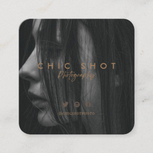 Modern Gold Script Photography Typography Square Business Card