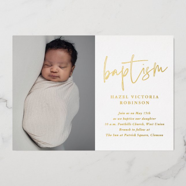 Modern Gold Script Religious Baptism & Christening (Front)