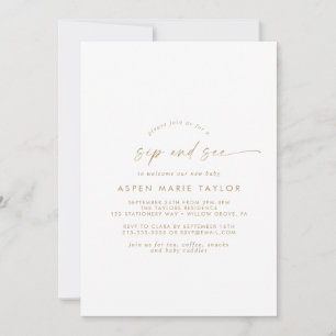 Modern Gold Script Sip and See Invitation