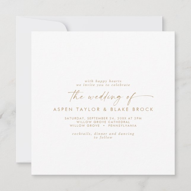 Modern Gold Script Square Wedding Invitation (Front)