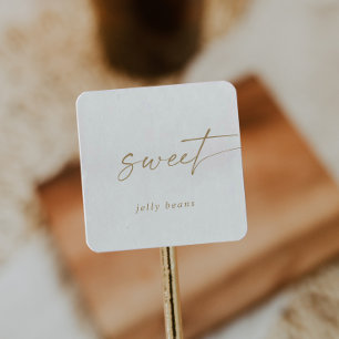 Modern Gold Script Sweet Wedding Favour Square Sticker
