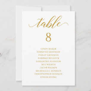 Modern Gold Script Table Number Seating Chart