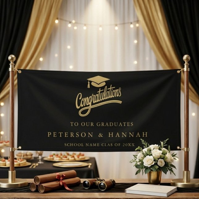 Modern Gold script Twin Graduation congratulations Banner (Creator Uploaded)