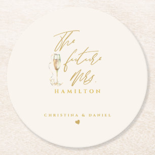 Modern Gold Script Typography Wedding Round Paper Coaster