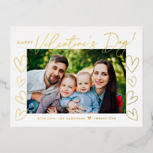 Modern Gold Script Valentine's Day Photo Foil Holiday Postcard