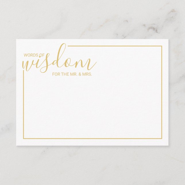 Modern Gold Script Wedding Advice and Wishes Card (Front)