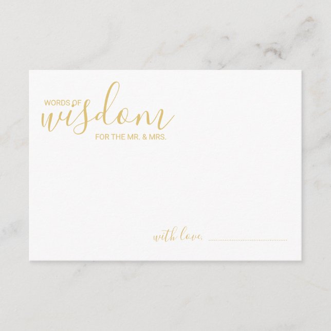 Modern Gold Script Wedding Advice and Wishes Card (Front)