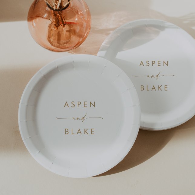 Modern Gold Script Wedding Cake Paper Plate (Creator Uploaded)