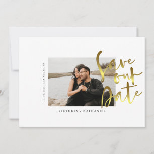 Modern Gold Script Wedding Photo Save The Date