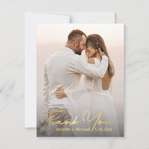 Modern Gold Script Wedding Photo Thank You  Card