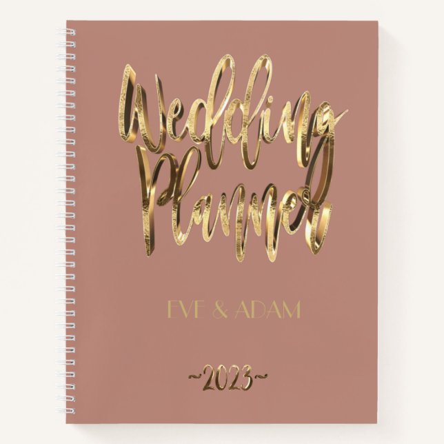 Modern Gold Script Wedding Planner 2023 Rose Gold  Notebook (Front)
