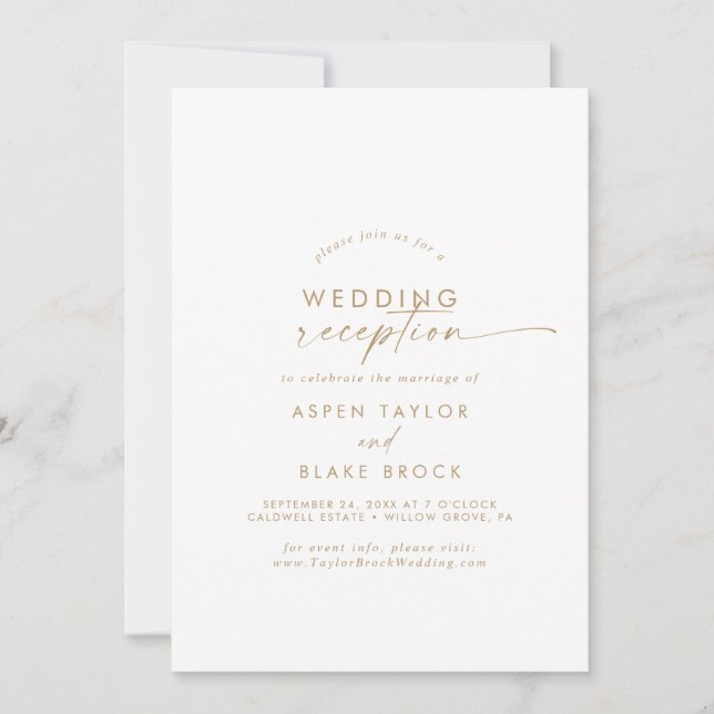 Modern Gold Script Wedding Reception Invitation (Front)