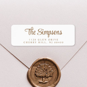 Modern Gold Script White Return Address Label