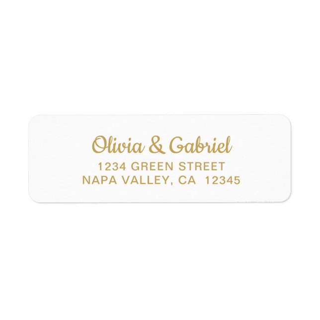 Modern gold Script. White Wedding Return Address Label (Front)