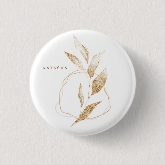 Modern Gold Shape Botanical Leaf Bridesmaid 3 Cm Round Badge (Front)