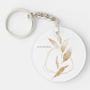 Modern Gold Shape Botanical Leaf Bridesmaid Key Ring