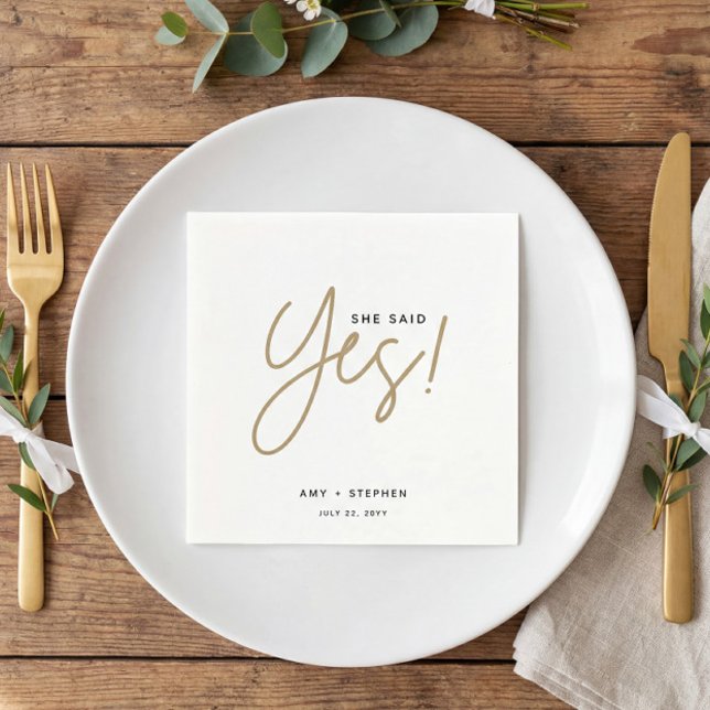 Modern Gold She Said Yes Engagement Party Napkins (Creator Uploaded)