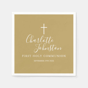 Modern Gold Signature Script First Holy Communion Napkin