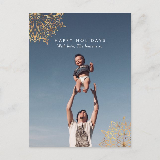 Modern Gold snowflake family card postcard (Front)