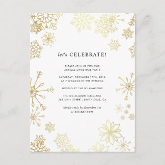 Modern Gold Snowflakes Christmas Party Postcard
