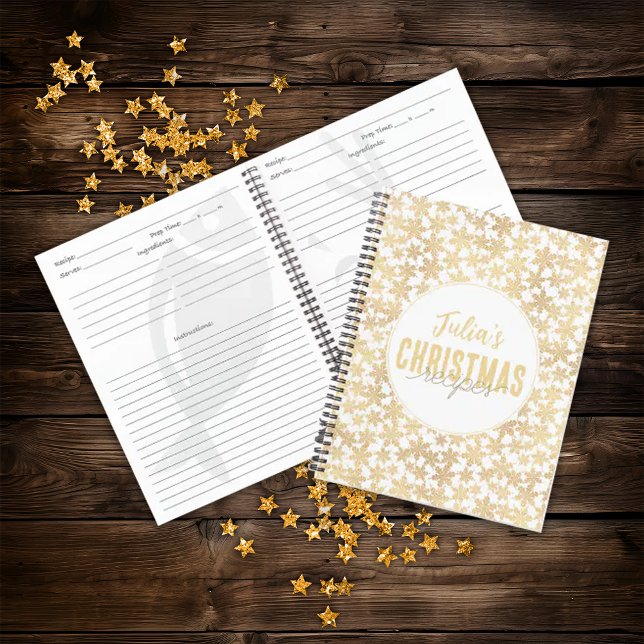 Modern Gold Snowflakes Christmas Recipes  Notebook (Creator Uploaded)
