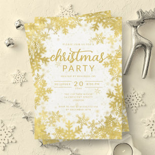 Modern Gold Snowflakes Company Christmas Party Invitation