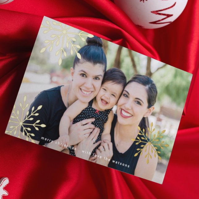 modern gold snowflakes merry christmas Photo Foil Holiday Card (Creator Uploaded)