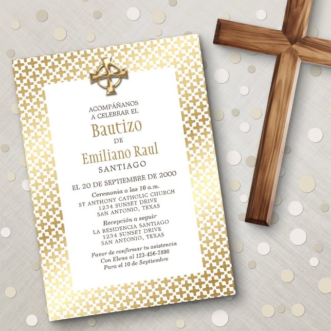 Modern Gold Spanish Baptism Invitation (Creator Uploaded)