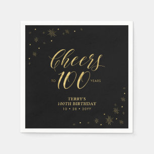 Modern Gold Sparkle & Cheers 100th Birthday Party Napkin