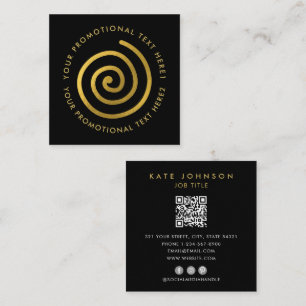Modern Gold Spiral Logo Scannable QR Code Black Square Business Card