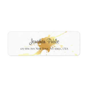 Modern Gold Splash Calligraphy Script Name Elegant Return Address Label