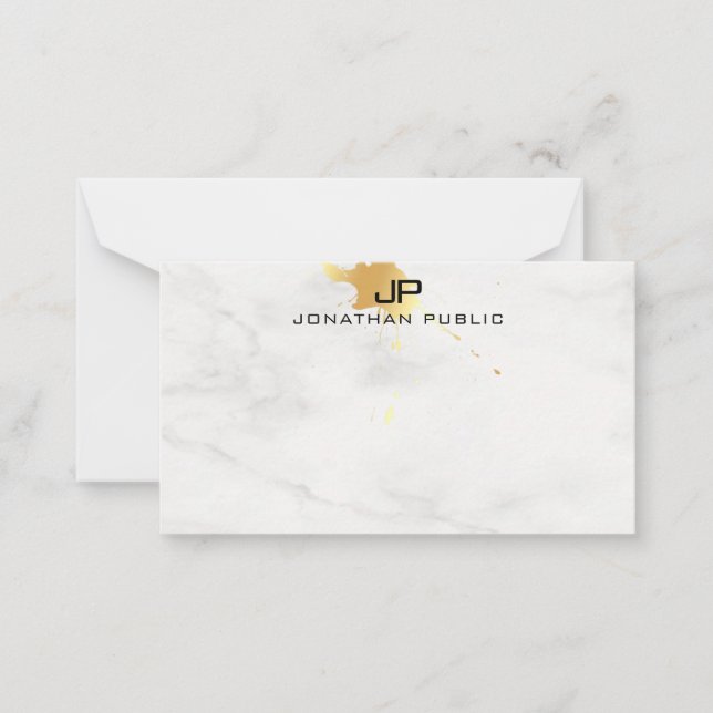 Modern Gold Splash White Marble Monogram Template (Front)