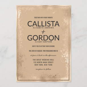 Modern Gold Splatter Glitter Border Wedding Invitation