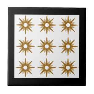 Modern Gold Starburst Pattern   Black Ceramic Tile
