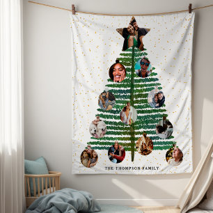 Modern Gold Stars 12 Photo Collage Family Tree Fleece Blanket