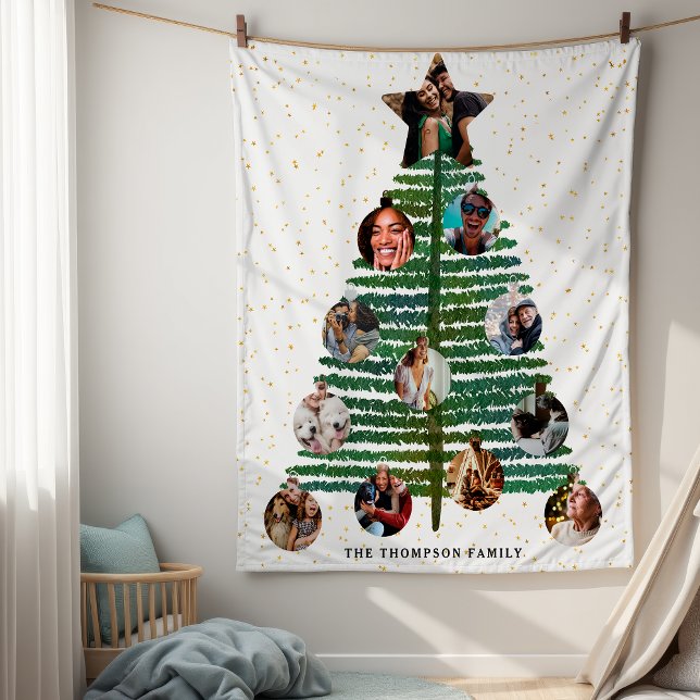 Modern Gold Stars 12 Photo Collage Family Tree Fleece Blanket (Creator Uploaded)