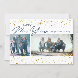 Modern Gold stars and dots New Year greeting Holiday Card