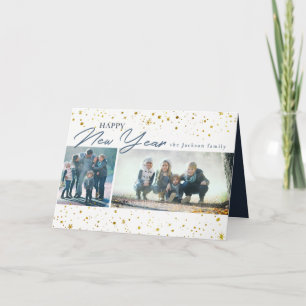Modern Gold stars and dots New Year greeting Holiday Card