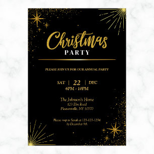 Modern Gold Stars Christmas Holiday Party Invitation