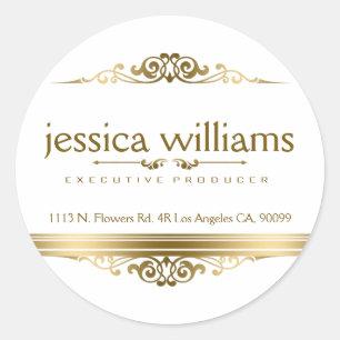 Modern Gold Stripe & Floral Design Element Classic Round Sticker
