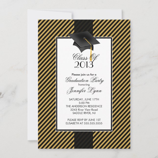 Modern Gold Stripe Graduation Party Invitation (Front)