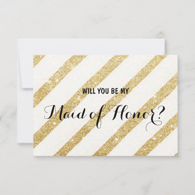 Modern gold stripe Will you be my Maid of Honour Invitation (Front)