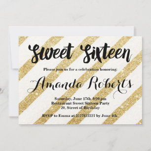 Modern gold stripes brushstrokes Sweet 16 Invitation