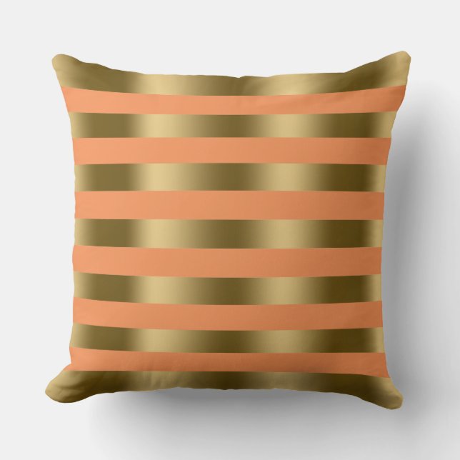 Modern Gold Stripes Custom Orange Background Cushion (Front)